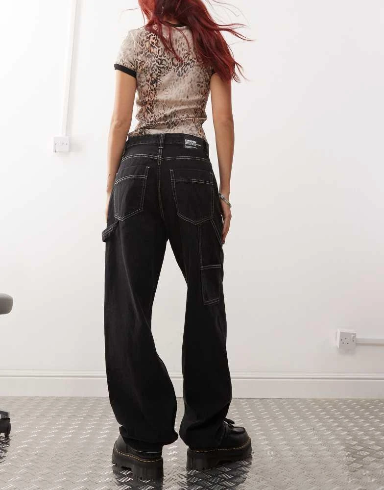 Dr Denim Dr Denim Faye Worker baggy fit mid waist with workwear detail in black 2