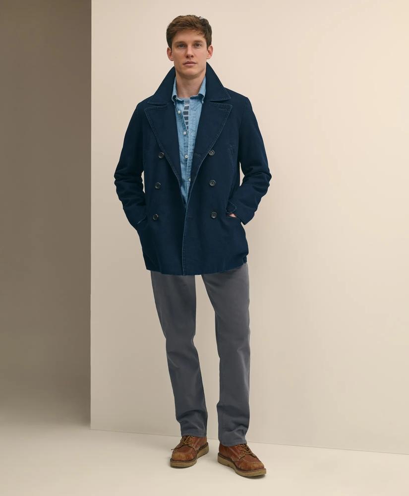 Brooks Brothers Indigo Peacoat In Cotton Canvas