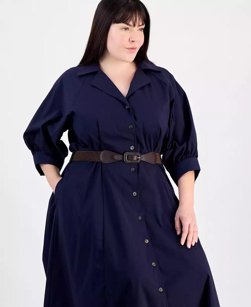 Sandra Darren Plus Size Button-Down 3/4-Sleeve Belted Dress