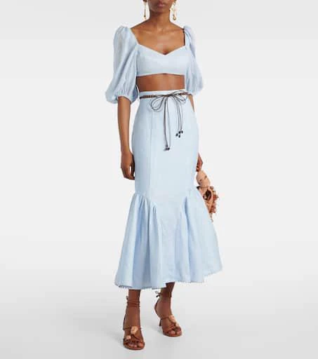 Zimmermann Rhiannon puff-sleeve linen crop top 2