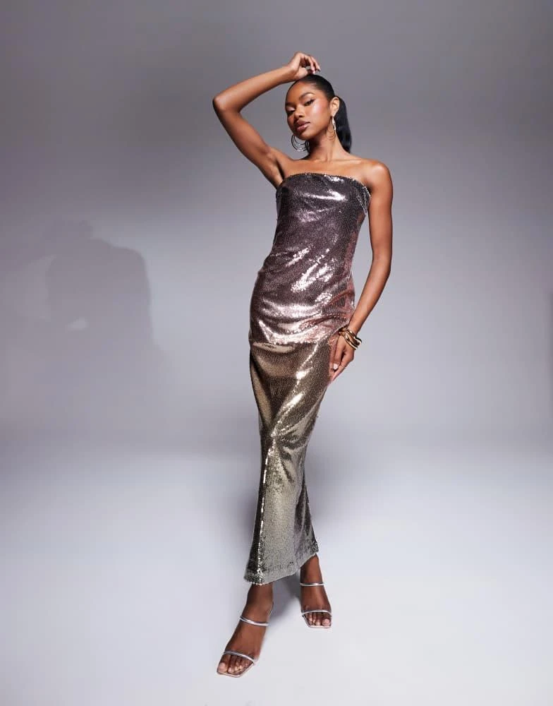 Shop Rare London sequin bandeau bodycon maxi dress in metallic ombre on  Sale at BeyondStyle  Get 56% Off Rare London sequin bandeau bodycon maxi  dress in metallic ombre with Limited-Time Flash