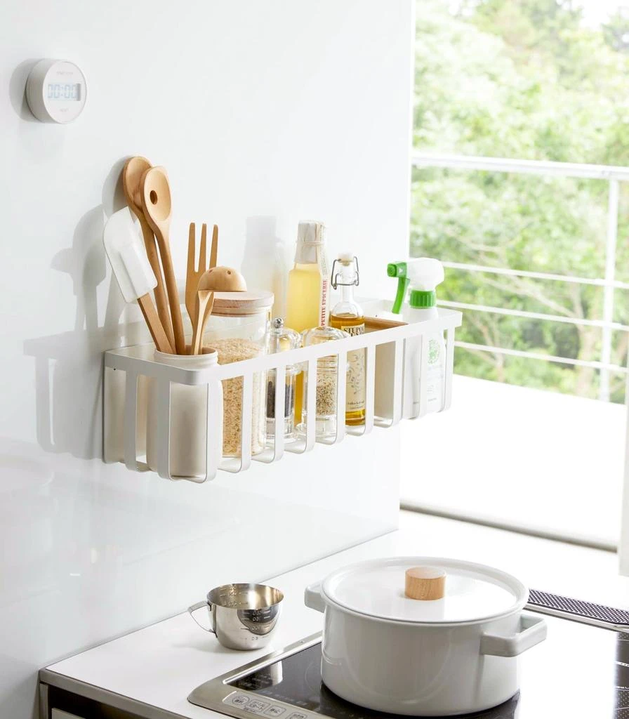 Yamazaki Home Magnetic Storage Basket, Steel + Wood, Magnetic, Sliding Divider, No Assembly 2