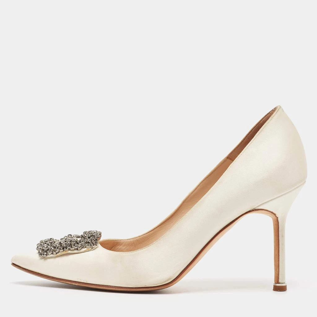 Manolo Blahnik Manolo Blahnik White Satin Hangisi Crystal 
