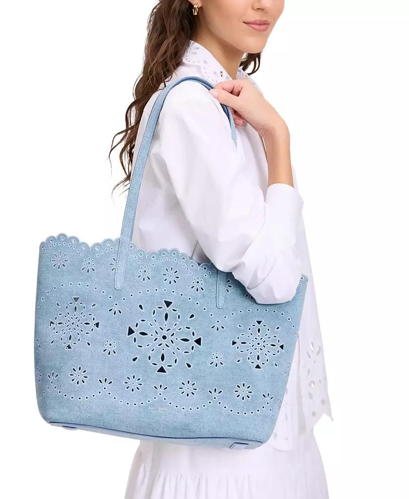 Kate Spade Do It All Spade Flower Perforated Denim Large Tote Bag 1