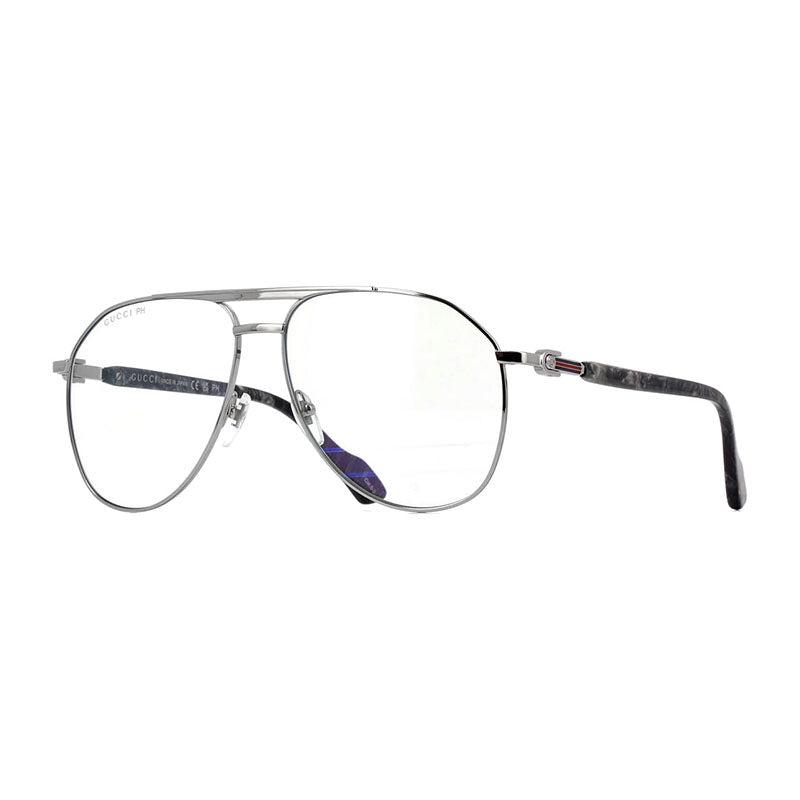 Gucci Gucci Aviator Full Rim, with a Silver frame and Transparent To Blue Photochromic lens.