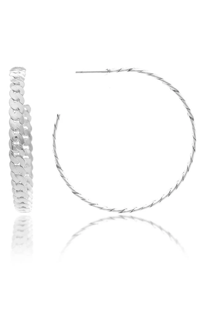 Rivka Friedman White Rhodium Clad Satin Finish Chain 50mm Hoop Earrings 1