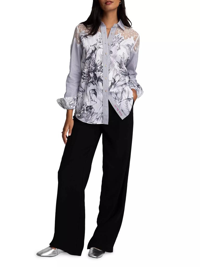 Robert Graham Carrie Floral Lace-Paneled Shirt