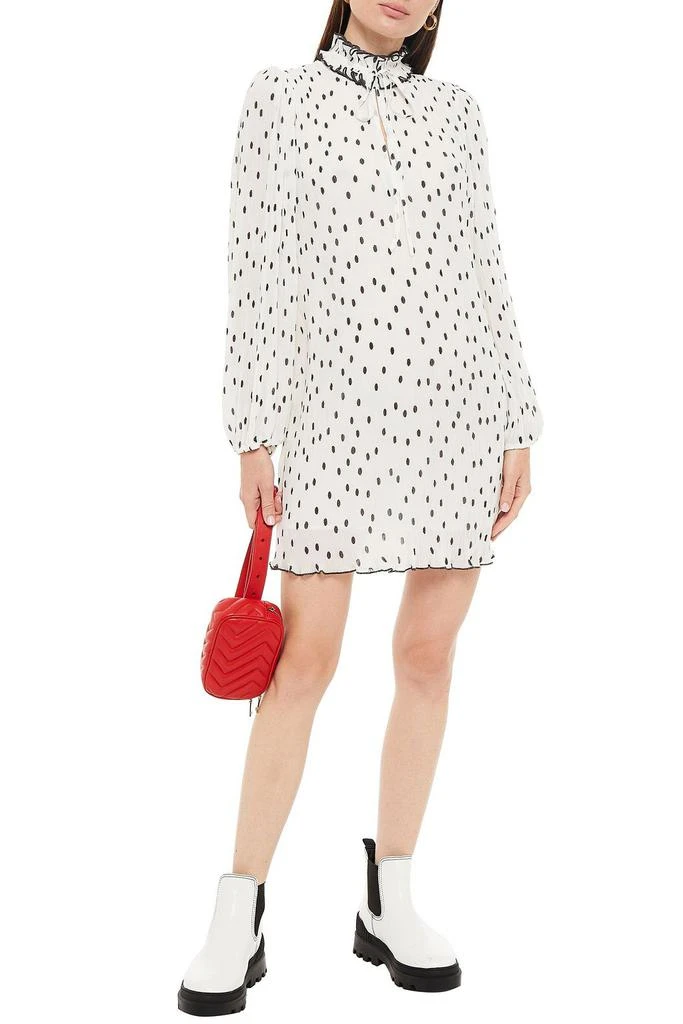 Ganni Ruffle-trimmed polka-dot plissé-chiffon mini dress 4