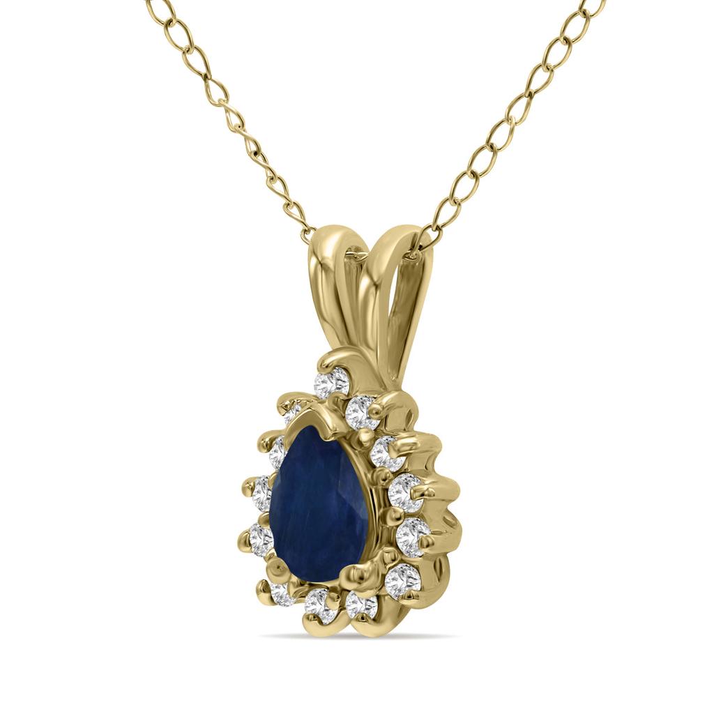 SSELECTS Sapphire And Diamond Tear Drop Pendant In 14K Yellow Gold