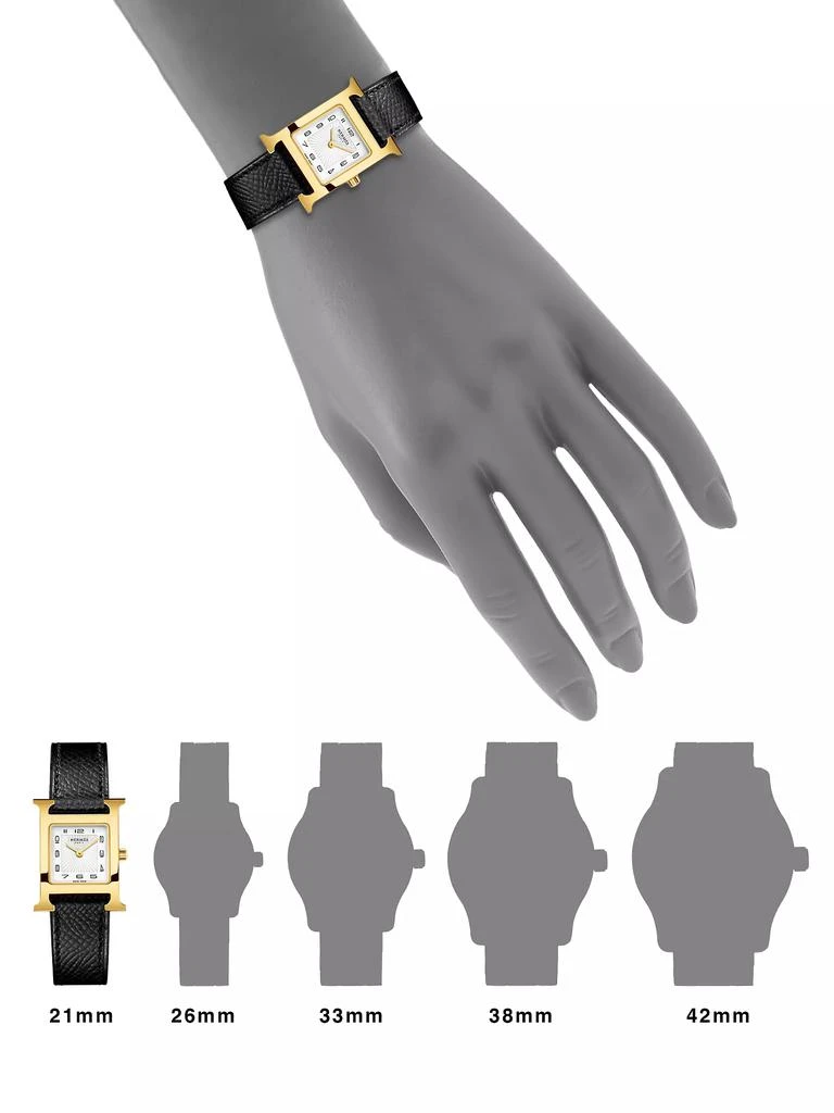 Hermes Heure H 25MM Goldplated & Leather Strap Watch 2