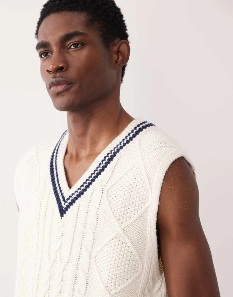 Gant Gant cable knit vest with contrast collar in cream 5