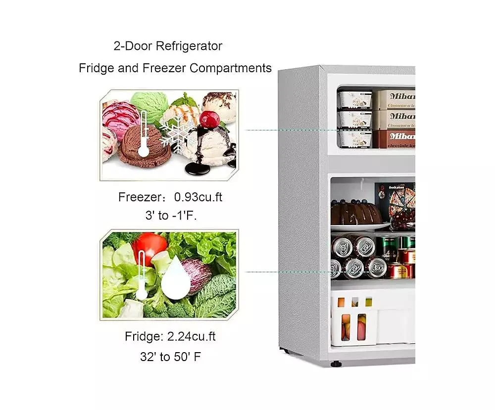 Zafro 3.2 Cu Ft Mini Fridge with Freezer — Double Door, Adjustable Removable Shelves — Ideal for Basement, Apartment, Dorm, or Office 5