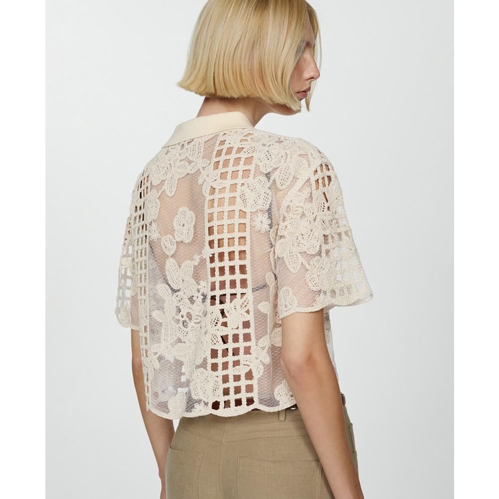 MANGO Women's Openwork Details Embroidered Blouse