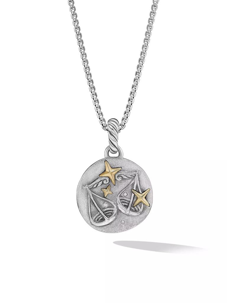 David Yurman Libra Amulet in Sterling Silver with 18K Yellow Gold and Diamonds, 19MM