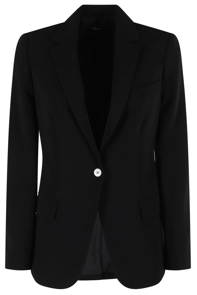 Theory Black Strapless Crepe Blazer