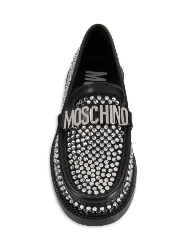 Moschino Crystal Embellished Logo Leather Loafers 5