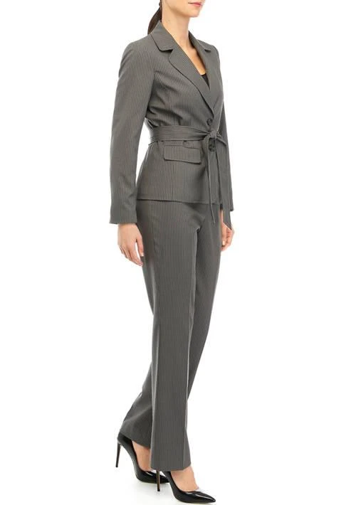 Le Suit Suit Womens Tonal Stripe Belted Jacket And Pants Set 3