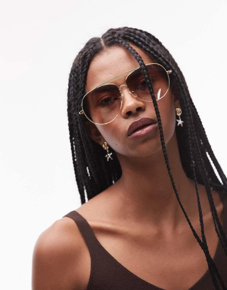 Le Specs abracadabra metal aviator sunglasses in gold and  display picture 2