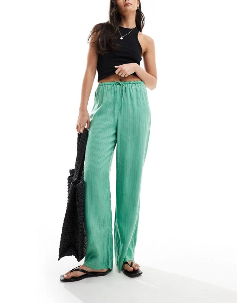 & Other Stories & Other Stories wide leg soft drawstring trousers in light green stripes 1