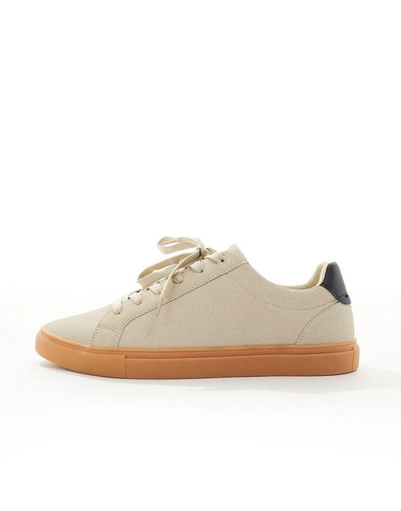 ASOS ASOS DESIGN beige suedette trainers with gum sole 2
