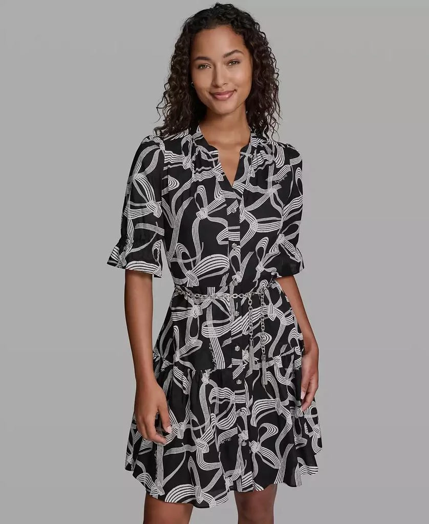 Karl Lagerfeld Paris Women's Printed Belt Collared Dress new arrivals