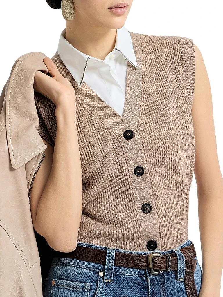 Brunello Cucinelli Sparkling Cashmere Rib Knit Sweater Vest 4