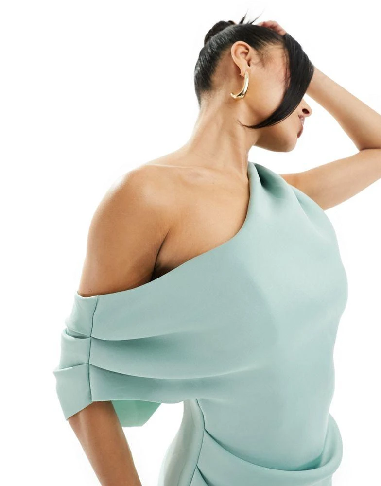 ASOS ASOS DESIGN fallen shoulder pleat midi scuba dress in sage green 3