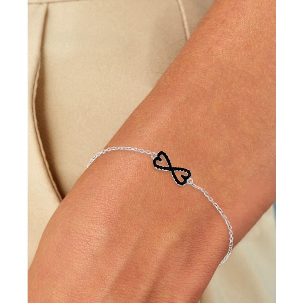 Macy's Black Spinel Bow Tie Bolo Bracelet (1/5 ct. t.w.) in Sterling Silver