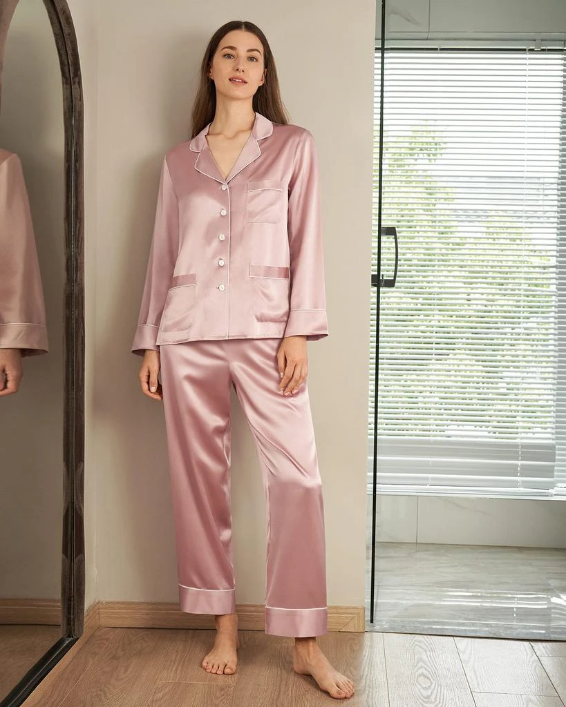 LILYSILK Women's 22 Momme Chic Trimmed Silk Pajamas Set 9