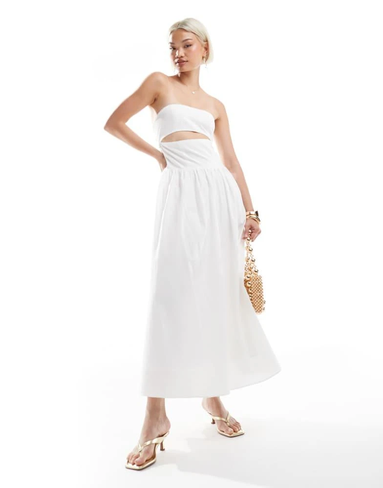 The Frolic The Frolic exclusive poplin bandeau cut out tie back detail maxi dress in white 1