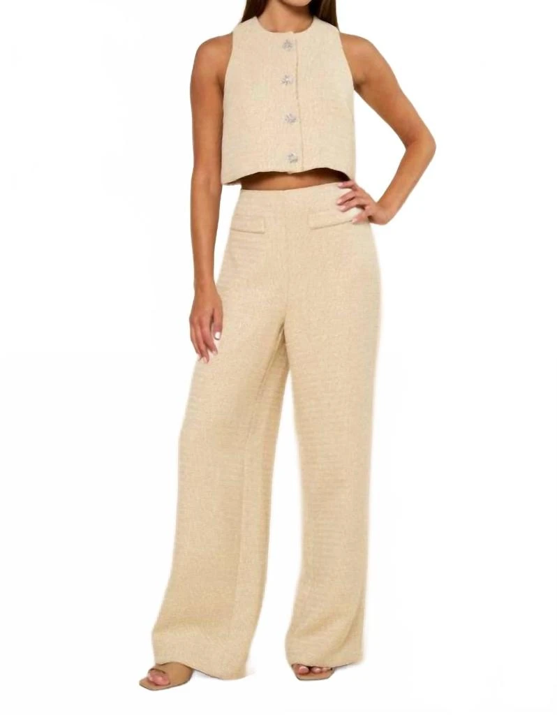 lalavon Sleeveless Tweed Vest And Long Pants Set In Beige 2