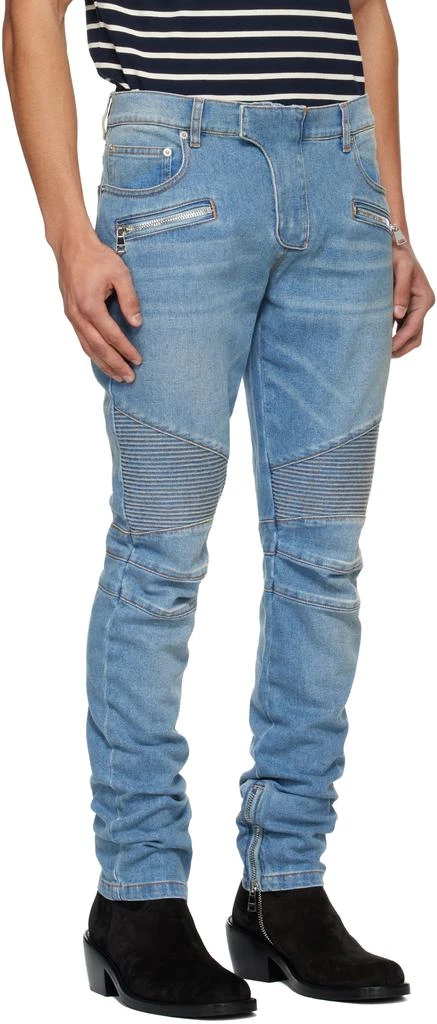 Balmain Blue Slim-Fit Biker Jeans 2