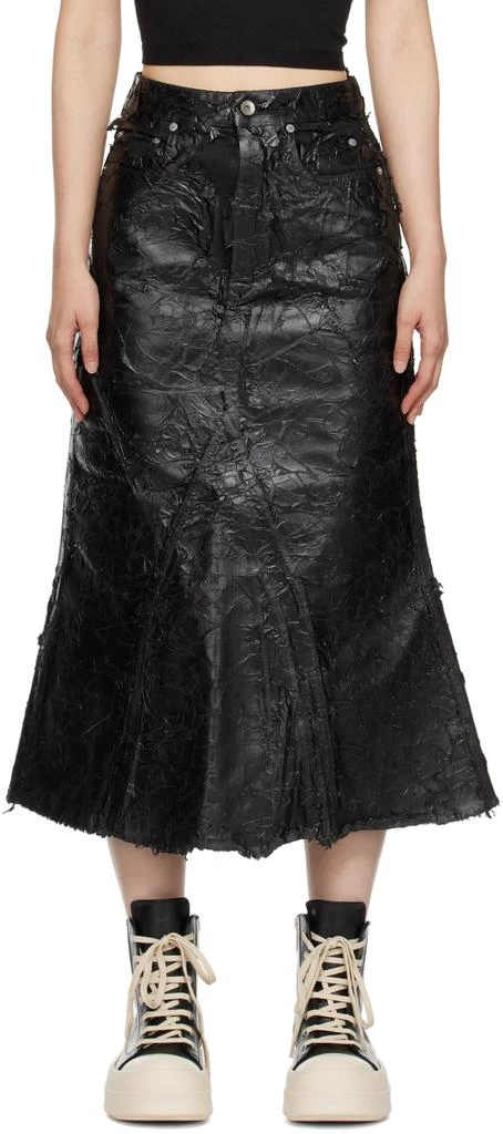 Rick Owens Black Porterville Godet Denim Midi Skirt 1