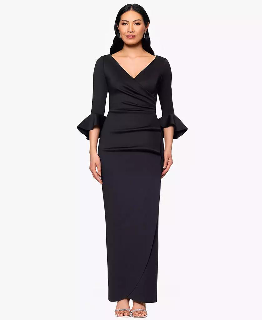Betsy & Adam Petites V-Neck Scuba Long Sheath Dress