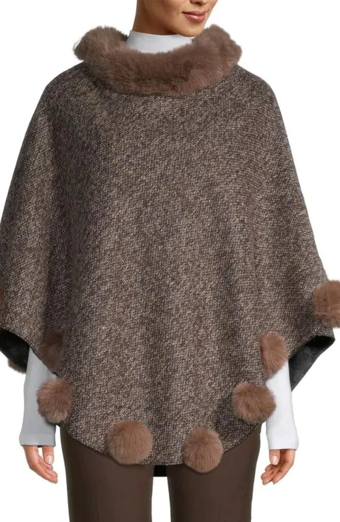 SAACHI Posey Faux Fur Pompom Adorned Poncho 1