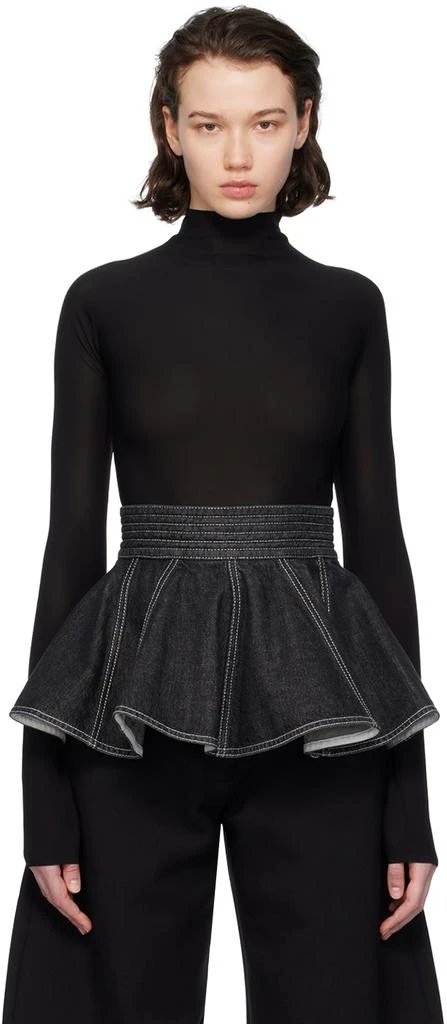 Alaïa Black Gathered Denim Miniskirt 1