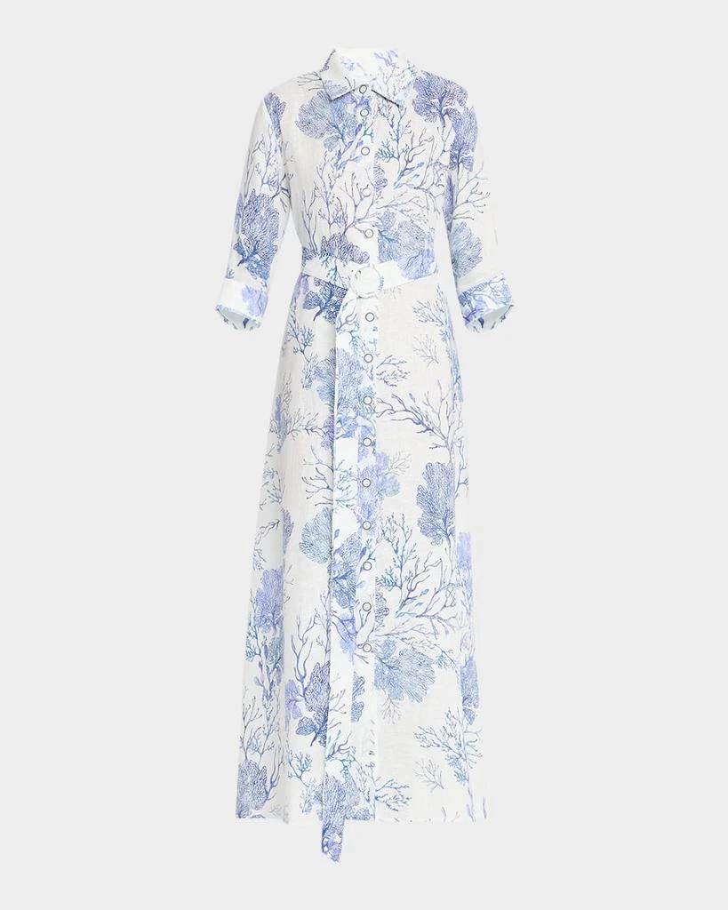 Evi Grintela Valerie Coral-Print Linen Maxi Shirtdress 1