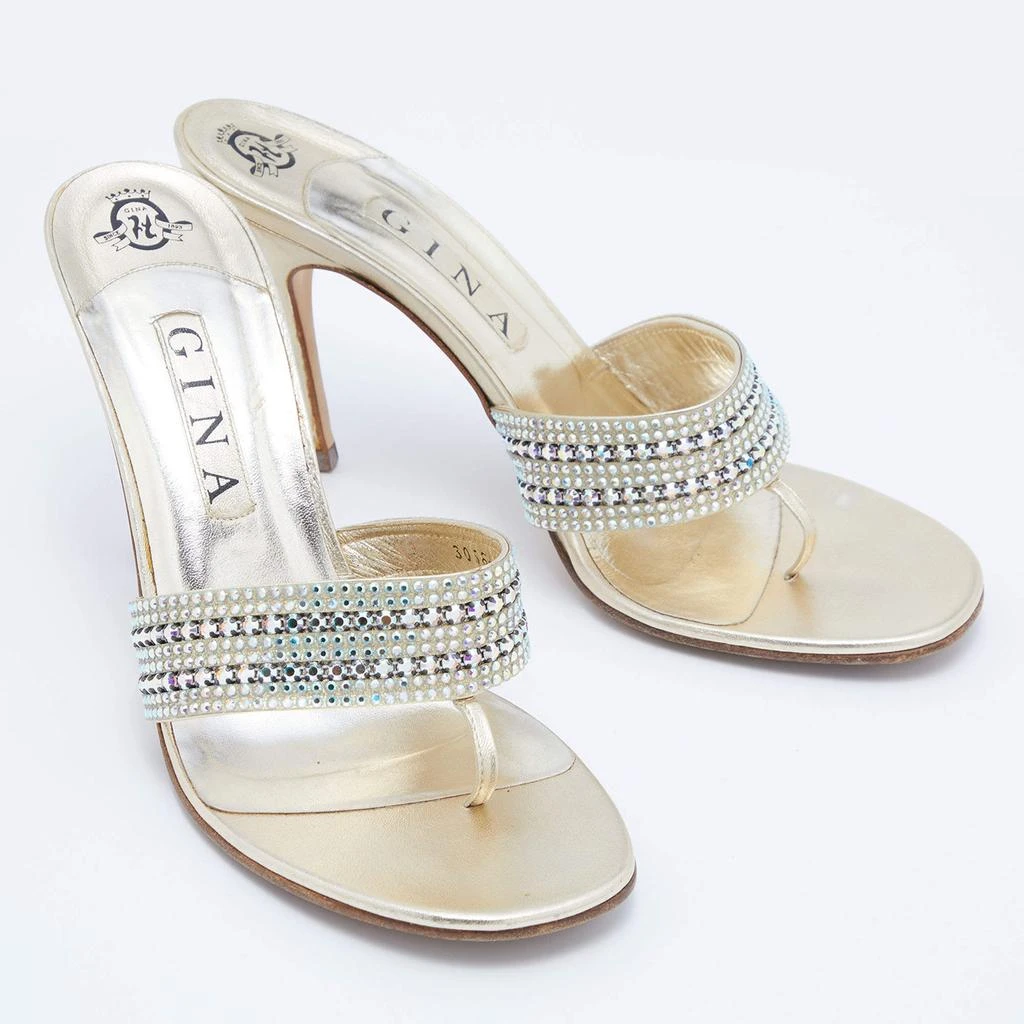 Gina Gina Gold Leather Crystal Embellished Slide Sandals Size 41 4