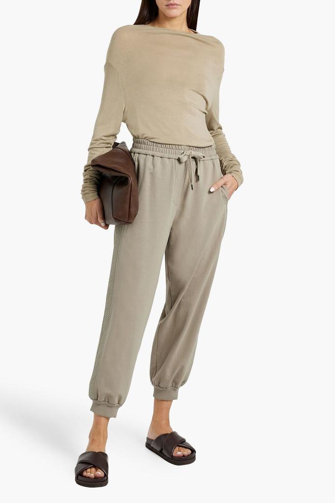 Brunello Cucinelli Cropped embellished French cotton-blend terry track pants