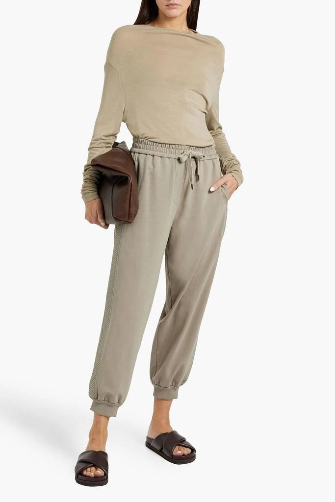 Brunello Cucinelli Cropped embellished French cotton-blend terry track pants 2