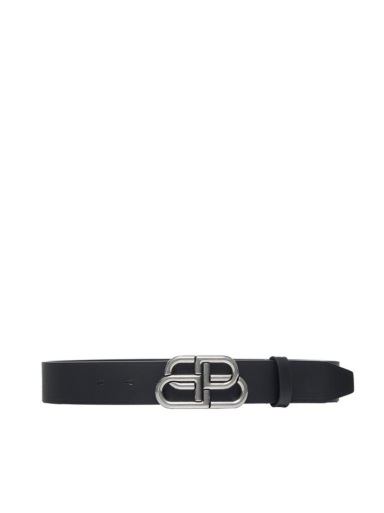 Balenciaga BALENCIAGA | Wide BB belt in black calfskin leather with antique silver finishes | Man | 90