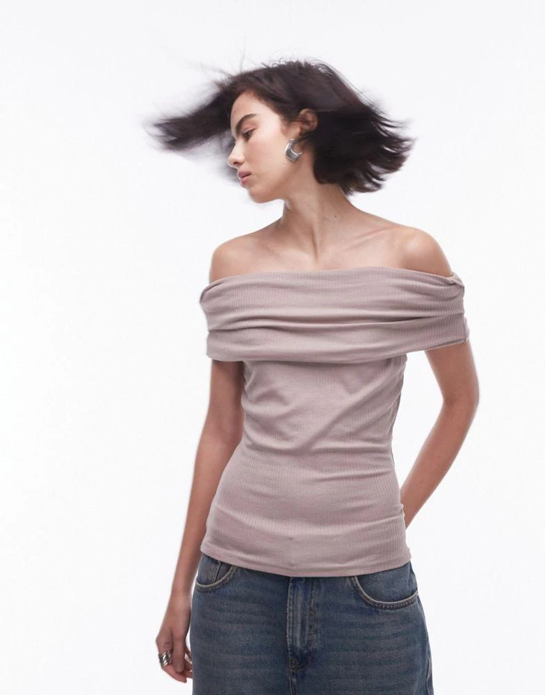 Topshop Topshop premium rib bardot top in washed pink 1