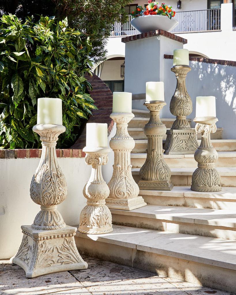 Neiman Marcus 36" Outdoor Cast Stone Floor Candlestick