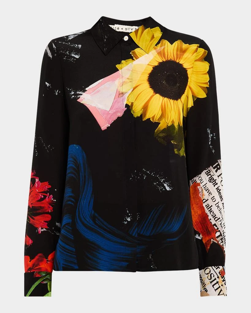 Alice + Olivia Azalea Floral Willa Placket Top 1