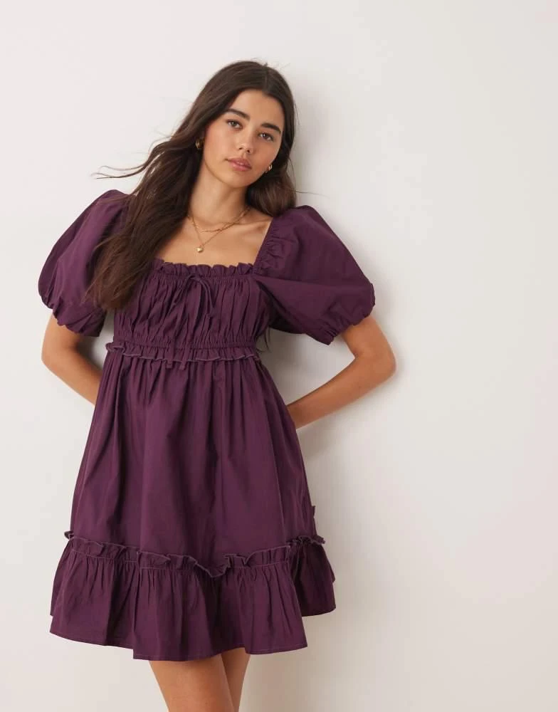 Miss Selfridge Miss Selfridge puff sleeve mini dress in plum