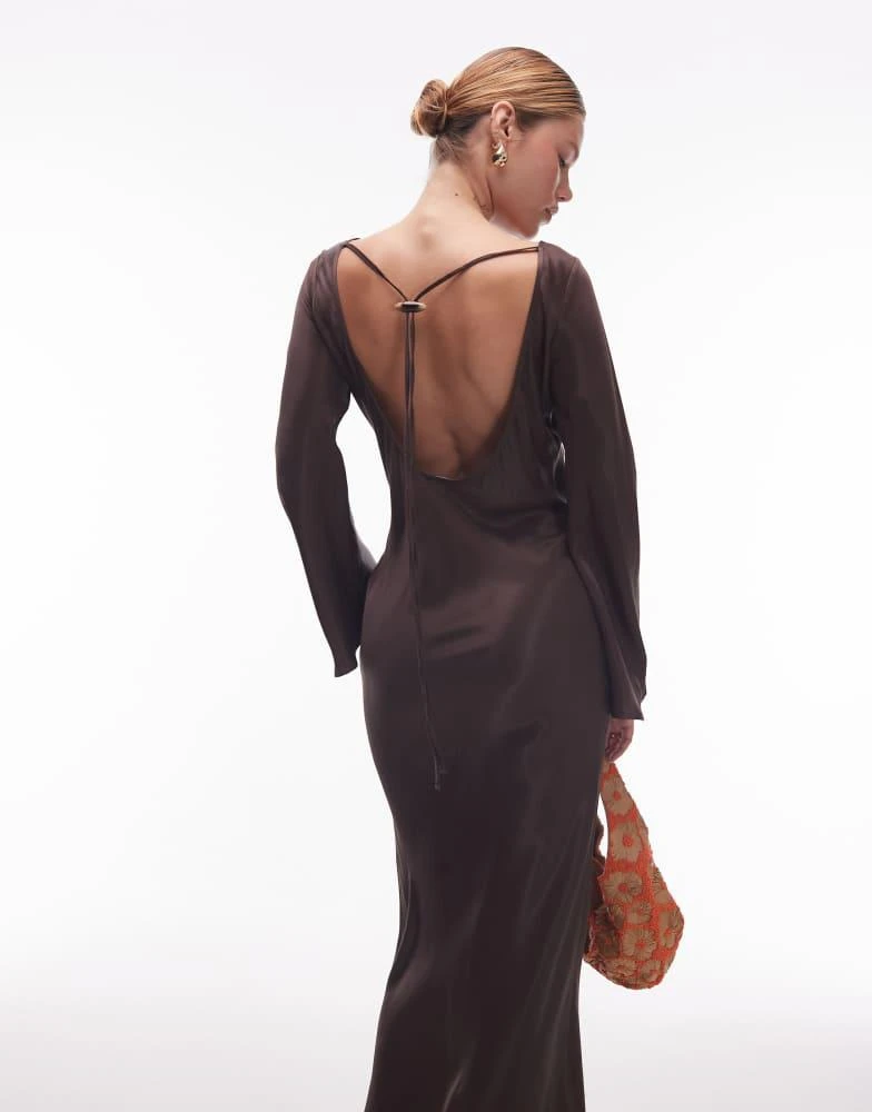 Shop ASOS DESIGN satin angel sleeve low back maxi dress in chocolate on  Sale at BeyondStyle  Get 75% Off ASOS DESIGN satin angel sleeve low back  maxi dress in chocolate with