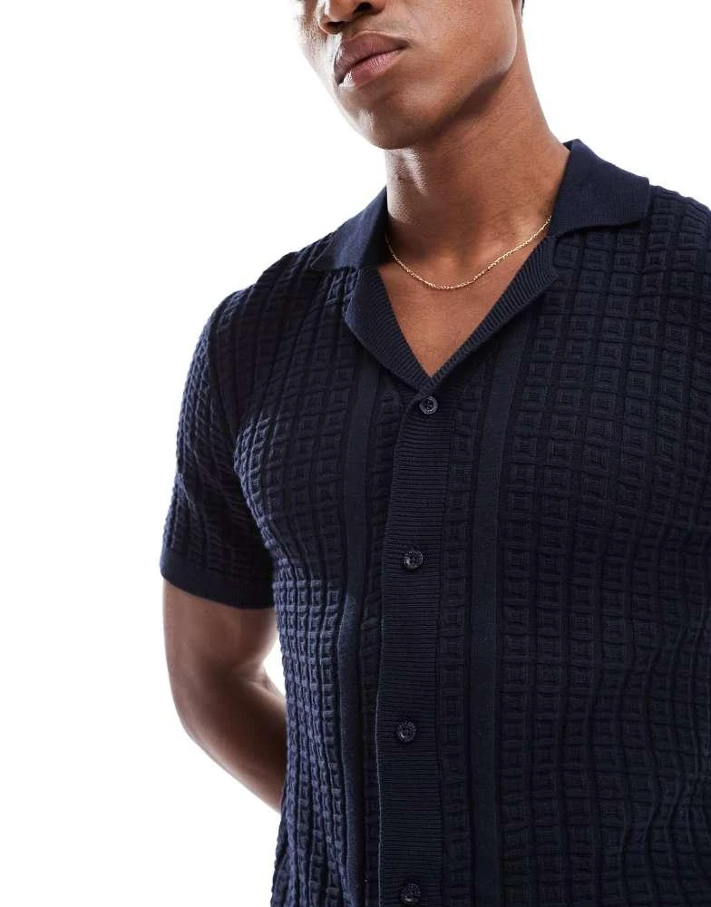 Brave Soul Brave Soul Knitted short sleeve shirt in navy 3