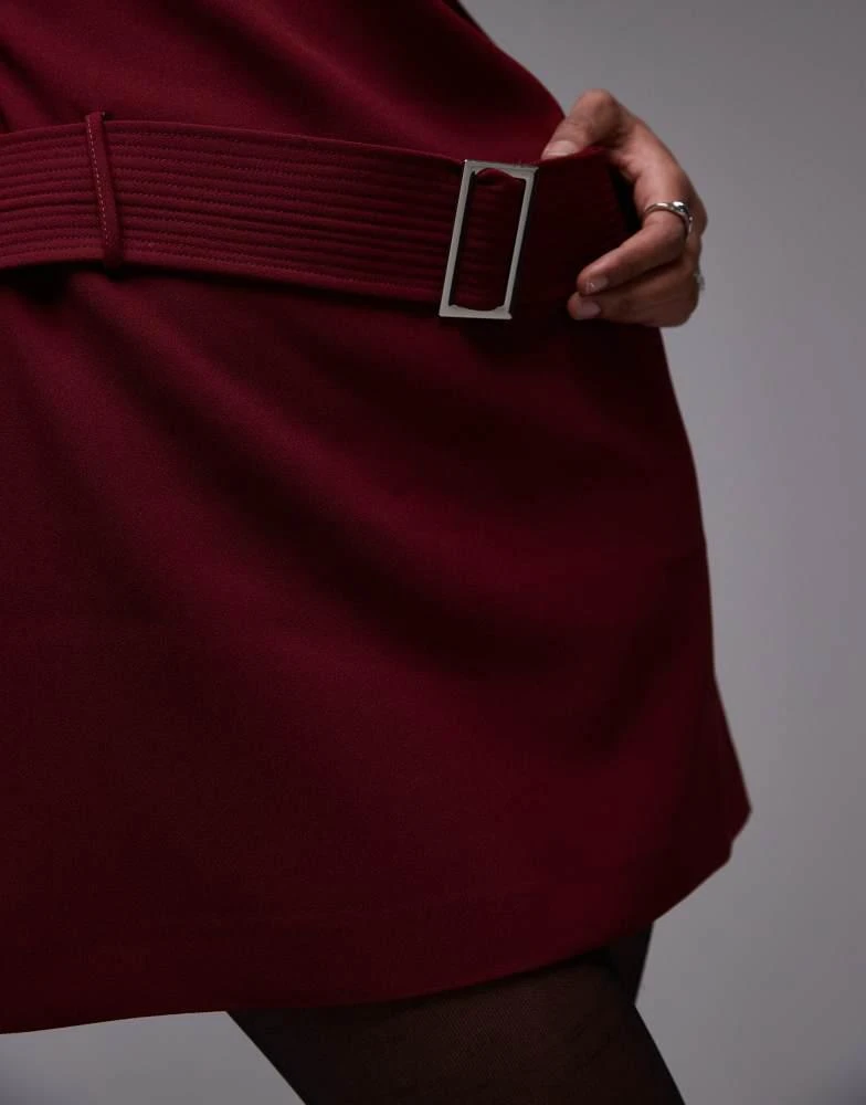 Mango Mango high neck belted mini dress in dark red 3