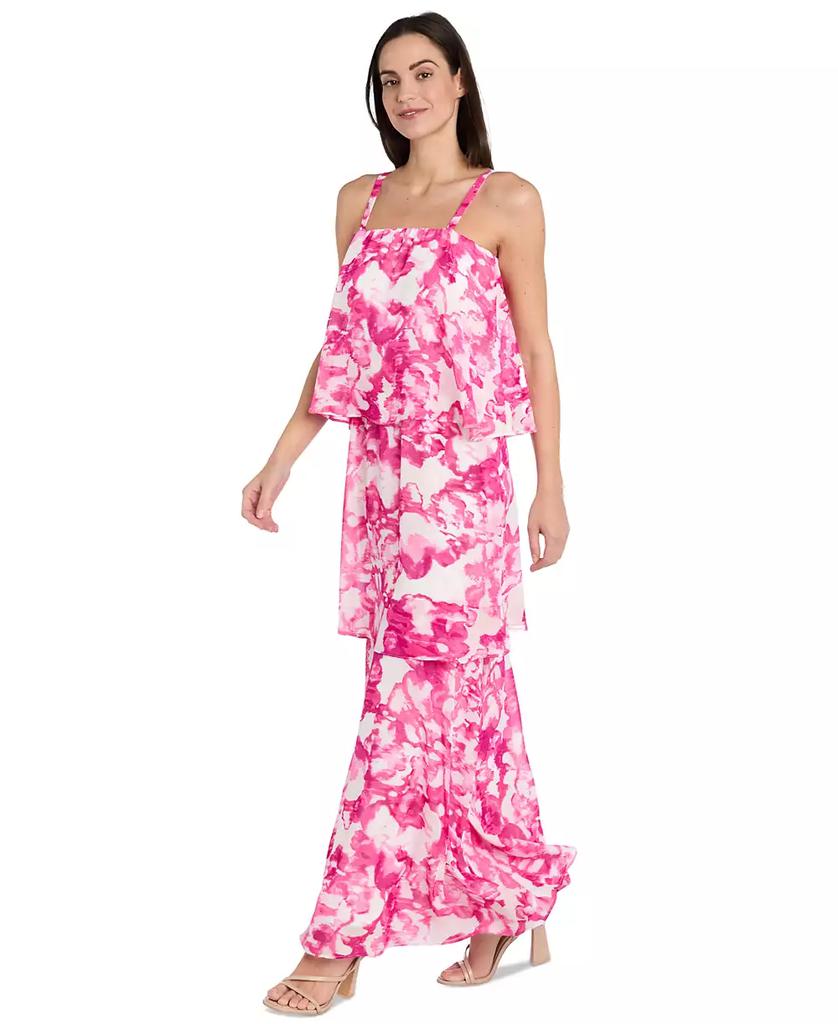 R & M Richards Women's Printed Tiered Chiffon Dress