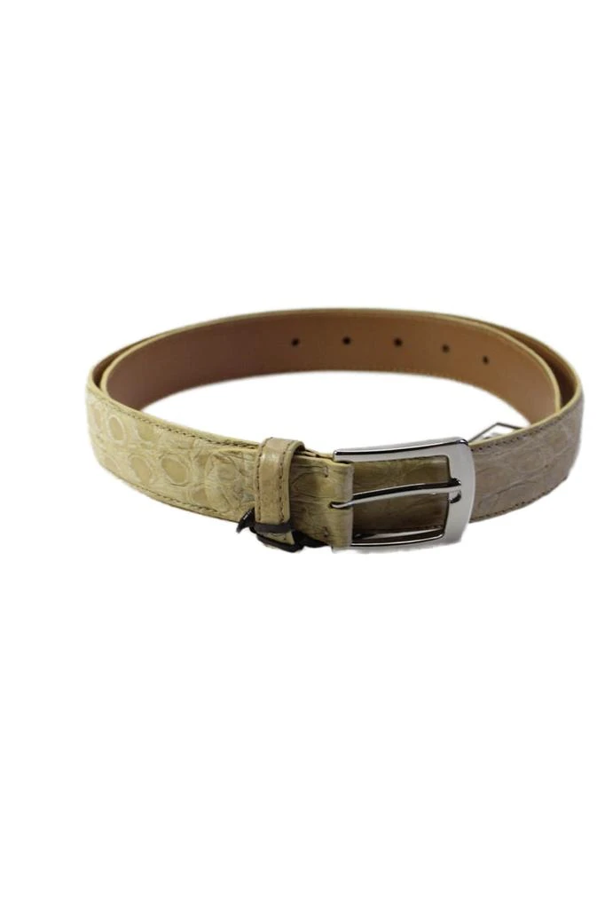 Tardini Mens American Alligator Silver-Toned Frame Buckle Belt Beige 1